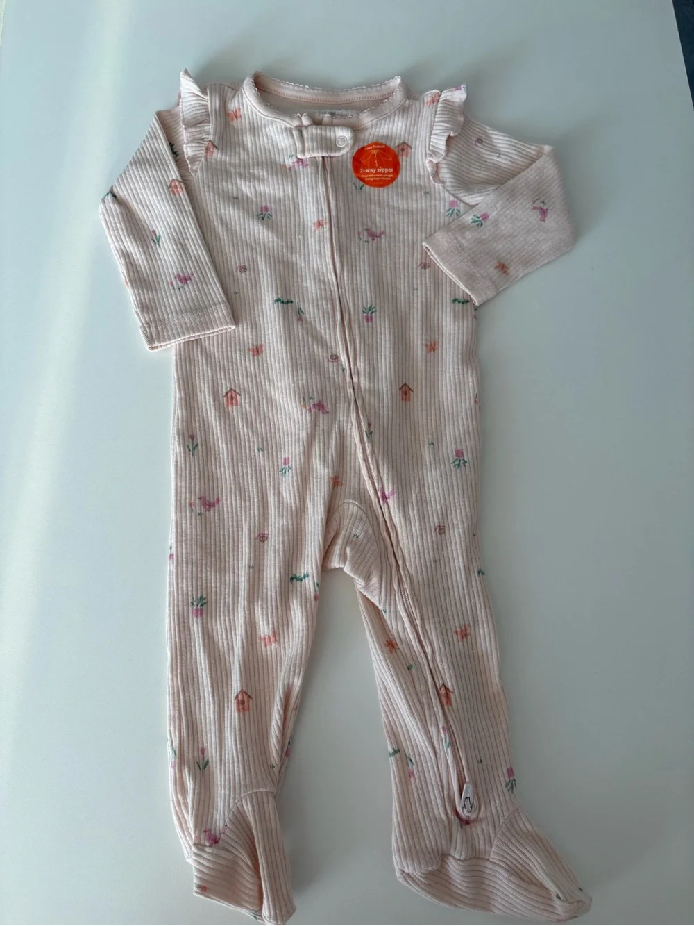 Carter's baby Light Pink Ribbed Floral Baby Footed One-Piece 9 months
